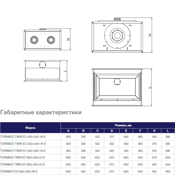 Канальный прямоугольный вентилятор Shuft Tornado Twin EC 500x250-18-E