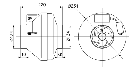 Круглый канальный вентилятор KORF WNK 125/1