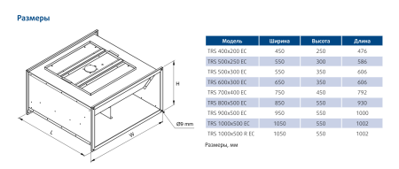 Канальный прямоугольный вентилятор Sysimple TRS 80-50 EC